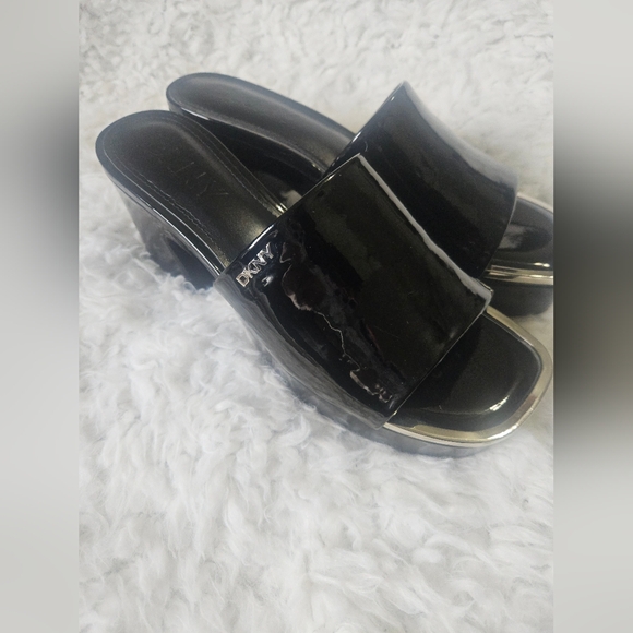 DKNY Glossy Black Mules with Silver Accents - Picture 4 of 7